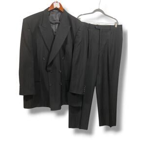 Size 48L Bendetti Mens Long Black Double Breasted Pinstripe 2 Piece Suit